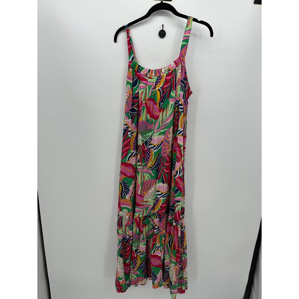 Goa by Japna Green Tropical Print Maxi Dress Womens Pockets Rayon Size‎ M Resort